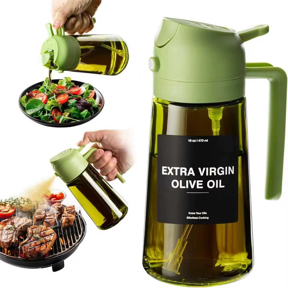 470 ML Oil Sprayer for Cooking,2-In-1 Olive Oil Dispenser and Oil Spray Bottle,Oil Spray with Stickers, Thick Glass Spray Bottle